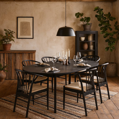 Wyld Haus Krakow Black Round Extending Dining Table With 6 Scandinavian Chairs - image 1