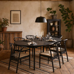 Wyld Haus Krakow Black Round Extending Dining Table With 6 Scandinavian Chairs - thumbnail 1
