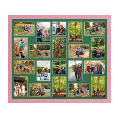 AK Frames 80X70Cm Pastel Pink Modern Multi Photo Frame With Emerald Mount - Holds 20 Apertures (18X) 6X4, (2X) 4X4 Photos - image 1