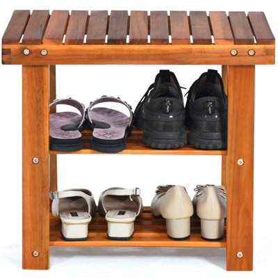 Gainoom 3-Tier Small Acacia Wood Shoe Rack Bench Shoe Organizer - image 1