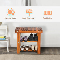 Gainoom 3-Tier Small Acacia Wood Shoe Rack Bench Shoe Organizer - thumbnail 8