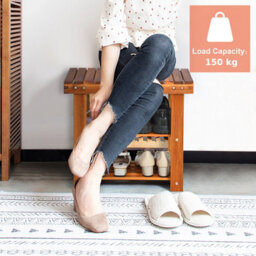 Gainoom 3-Tier Small Acacia Wood Shoe Rack Bench Shoe Organizer - thumbnail 5