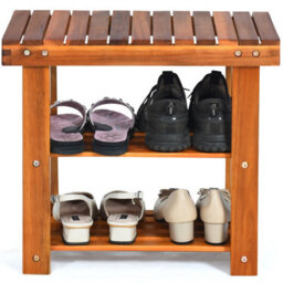 Gainoom 3-Tier Small Acacia Wood Shoe Rack Bench Shoe Organizer - thumbnail 1