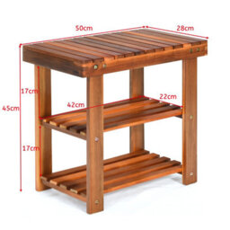 Gainoom 3-Tier Small Acacia Wood Shoe Rack Bench Shoe Organizer - thumbnail 2