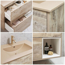 Homestylestore Light Oak 612mm Wall Hung Bathroom Vanity Unit Open Shelf And Sand Basin - thumbnail 2