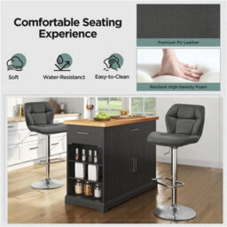 Faux Leather Adjustable Swivel Bar Stool Gray - thumbnail 5