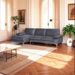 Eco Living Ravenna Velvet Sectional Corner Left Hand Facing Sofa In Grey - thumbnail 1