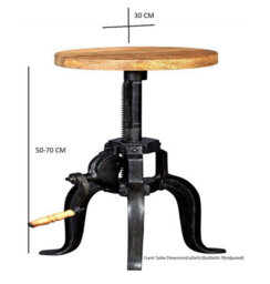 Buttercup Farm Cosmo Industrial Small Crank Table - Solid Mango Wood - L30 X W30 X H50 Cm (Extendable Upto 70 Cm) - thumbnail 5