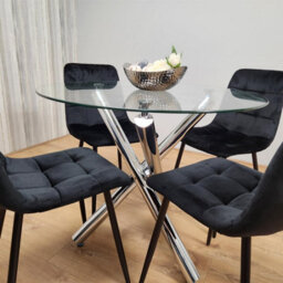 Kosy Koala Round Chrome Metal And Clear Glass Dining Table And 4 Black Tufted Velvet Chairs Kitchen Dining Set - thumbnail 3