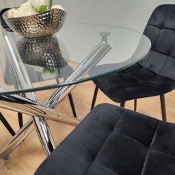 Kosy Koala Round Chrome Metal And Clear Glass Dining Table And 4 Black Tufted Velvet Chairs Kitchen Dining Set - thumbnail 9