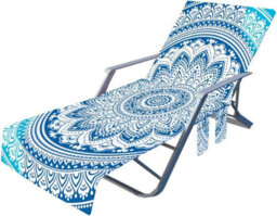 Beach Chair Cover, Microfiber Lounger Towel With Side Pockets For Mat, Vacation Or Pool Cover - thumbnail 1