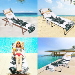 Beach Chair Cover, Microfiber Lounger Towel With Side Pockets For Mat, Vacation Or Pool Cover - thumbnail 5