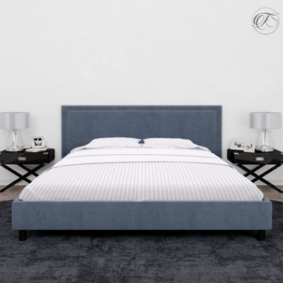 Neel Blue 300Tc White Fitted Sheet Satin Stripe, Super King Size, 180Cmx200Cmx30Cm - image 1