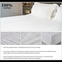 Neel Blue 300Tc White Fitted Sheet Satin Stripe, Super King Size, 180Cmx200Cmx30Cm - thumbnail 4