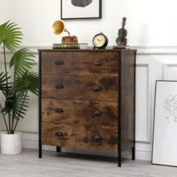 Furniturehmd Rustic Brown 4 Drawers Chest Storage Sideboard Cabinet With Metal Handle For Bedroom,kitchen,living Room - thumbnail 2