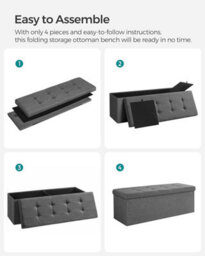 Songmics Cushioned Storage Bench, Portable Ottoman With Lid, Great For Living Room, Hallway, Bedroom, Dark Grey - thumbnail 7