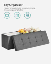 Songmics Cushioned Storage Bench, Portable Ottoman With Lid, Great For Living Room, Hallway, Bedroom, Dark Grey - thumbnail 6