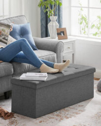 Songmics Cushioned Storage Bench, Portable Ottoman With Lid, Great For Living Room, Hallway, Bedroom, Dark Grey - thumbnail 3