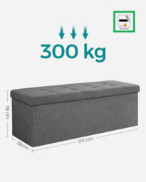 Songmics Cushioned Storage Bench, Portable Ottoman With Lid, Great For Living Room, Hallway, Bedroom, Dark Grey - thumbnail 2