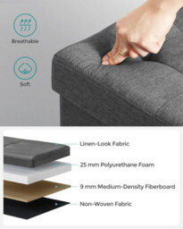 Songmics Cushioned Storage Bench, Portable Ottoman With Lid, Great For Living Room, Hallway, Bedroom, Dark Grey - thumbnail 5