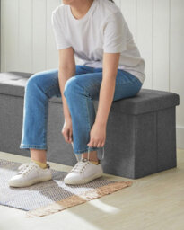 Songmics Cushioned Storage Bench, Portable Ottoman With Lid, Great For Living Room, Hallway, Bedroom, Dark Grey - thumbnail 4