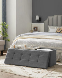 Cushioned Storage Bench, Portable Ottoman With Lid, Great For Living Room, Hallway, Bedroom, Dark Grey