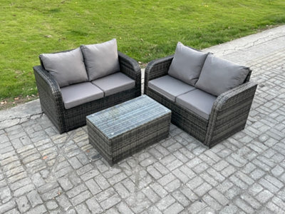 Fimous 4 Seater Outdoor Lounge Sofa Set Rattan Garden Furniture Set With Rectangular Coffee Table Dark Grey Mixed - image 1