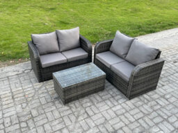 Fimous 4 Seater Outdoor Lounge Sofa Set Rattan Garden Furniture Set With Rectangular Coffee Table Dark Grey Mixed - thumbnail 2