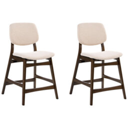 Wyld And Coco Set Of 2 Brown Rubberwood Bar Chairs With Beige Boucle Seats, W53 X D62 X H98Cm - thumbnail 4