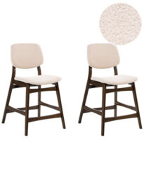 Wyld And Coco Set Of 2 Brown Rubberwood Bar Chairs With Beige Boucle Seats, W53 X D62 X H98Cm - thumbnail 3