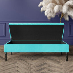 Safar 137Cm Ottoman Storage Bench - Plush Velvet Shoe Bench - Teal Lined Upholstery Storage Footstool - thumbnail 2
