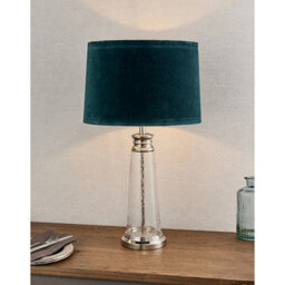 Luminosa Lighting Luminosa Winslet 1 Light Table Light Clear Hammered Glass & Teal Velvet, E27 - thumbnail 2