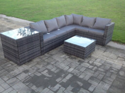 Fimous Rattan Corner Sofa Set Garden Furniture With Coffee Tall Table And Side Table - thumbnail 2