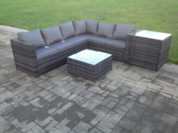Fimous Rattan Corner Sofa Set Garden Furniture With Coffee Tall Table And Side Table - thumbnail 1