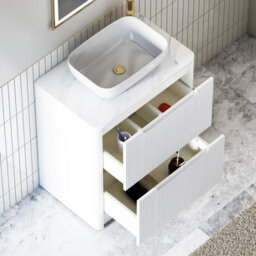 Royal Bathrooms Avenza 700mm Matt White Floor Standing Countertop Bathroom Vanity Unit 2 Drawer With Elva Basin - thumbnail 5