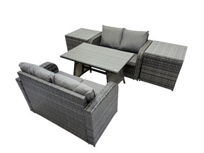 Fimous 4 Seater Garden Outdoor Rattan Furniture Set Rattan Sofa Oblong Dining Table With 2 Side Table Dark Grey - image 1
