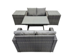 Fimous 4 Seater Garden Outdoor Rattan Furniture Set Rattan Sofa Oblong Dining Table With 2 Side Table Dark Grey - thumbnail 2
