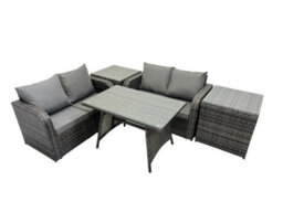 Fimous 4 Seater Garden Outdoor Rattan Furniture Set Rattan Sofa Oblong Dining Table With 2 Side Table Dark Grey - thumbnail 3