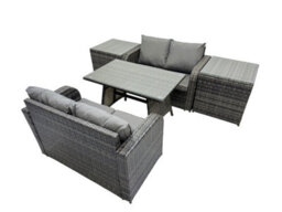 Fimous 4 Seater Garden Outdoor Rattan Furniture Set Rattan Sofa Oblong Dining Table With 2 Side Table Dark Grey - thumbnail 1