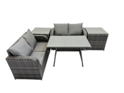 Fimous 4 Seater Garden Outdoor Rattan Furniture Set Rattan Sofa Oblong Dining Table With 2 Side Table Dark Grey - thumbnail 4