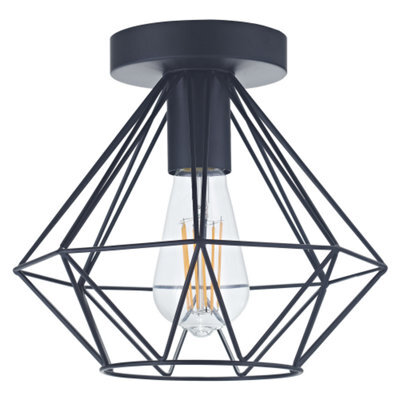 Happy Homewares Industrial Basket Cage Designed Matt Black Metal Semi Flush Ceiling Light - image 1