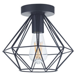 Happy Homewares Industrial Basket Cage Designed Matt Black Metal Semi Flush Ceiling Light - thumbnail 1