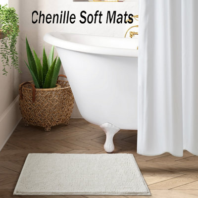 Ameha White Chenille Mat 40X60Cm, Extra Soft, Non-Slip, Absorbent Bath Rug & Doormat - image 1