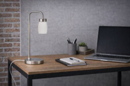 Lighting Supermarket Arch Satin Silver Vintage Industrial Table Lamp With Marino Glass Shade - thumbnail 6