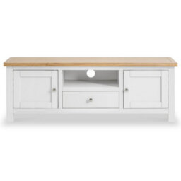 Farro White 140Cm Wide Tv Unit - Fully Assembled - Painted With Oak Top By Roseland Furniture - thumbnail 3