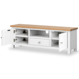 Farro White 140Cm Wide Tv Unit - Fully Assembled - Painted With Oak Top By Roseland Furniture - thumbnail 5
