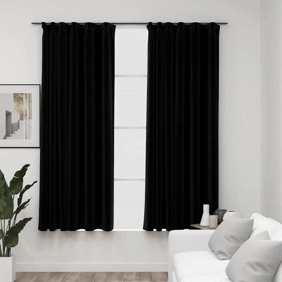 Berkfield Linen-Look Blackout Curtains With Hooks 2 Pcs Black 140X175 Cm - image 1