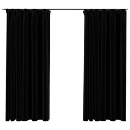 Berkfield Linen-Look Blackout Curtains With Hooks 2 Pcs Black 140X175 Cm - thumbnail 2