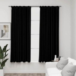 Berkfield Linen-Look Blackout Curtains With Hooks 2 Pcs Black 140X175 Cm