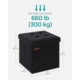 Songmics Small Foldable Ottoman With Storage, Cube Footrest Bench For Living Room Or Bedroom, Ink Black - thumbnail 2